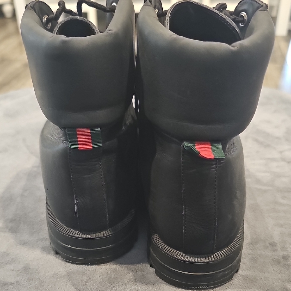 Gucci Black Men's Boots with Red and Green Accents